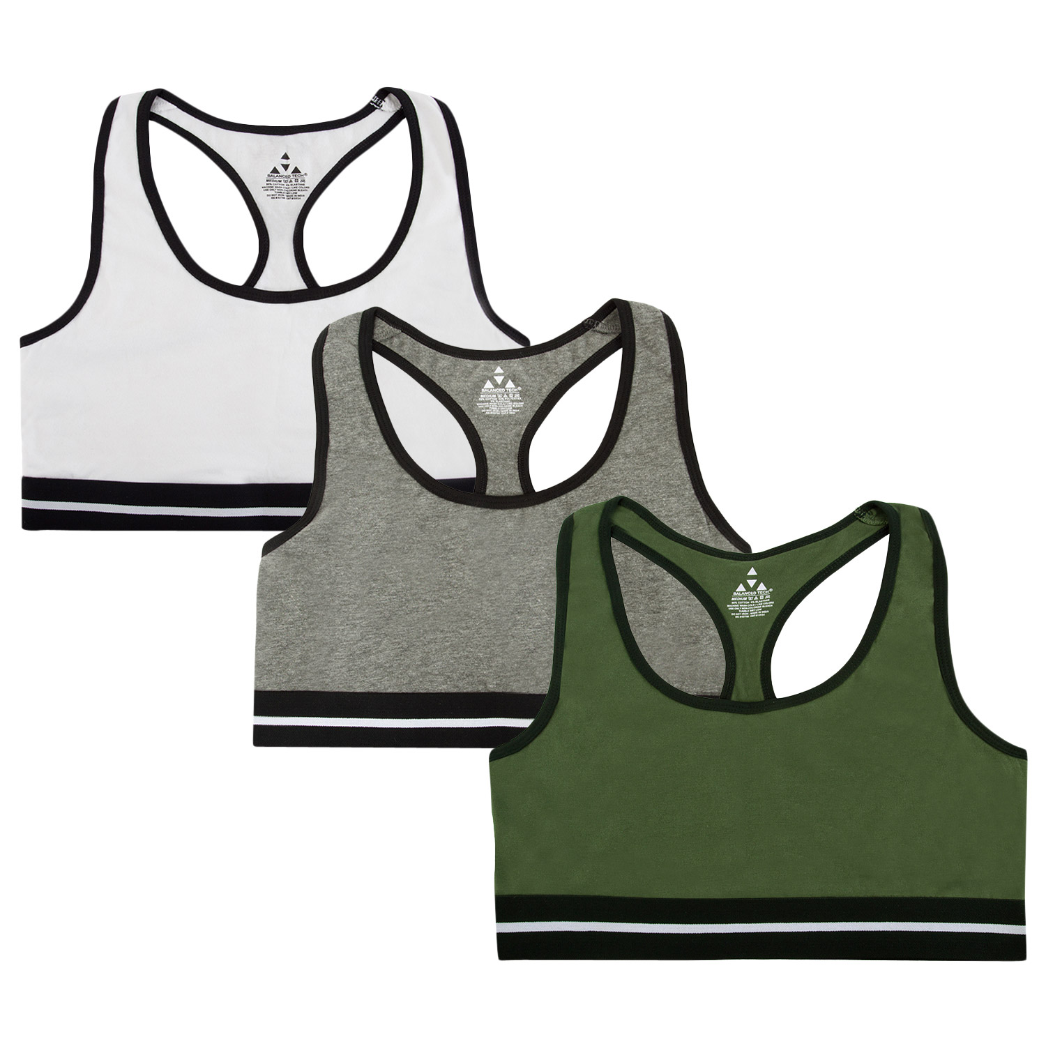 Balanced Tech Women's Cotton Racerback Sports Bra 3 Pack