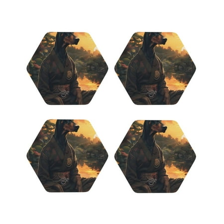 

Tideii Sunset Meditating Doberman for Leather Coasters 4 Pieces Anti-fouling and Anti-scalding Decorative Coasters Suitable for Restaurants Kitchens Coffee Shops-Hexagon