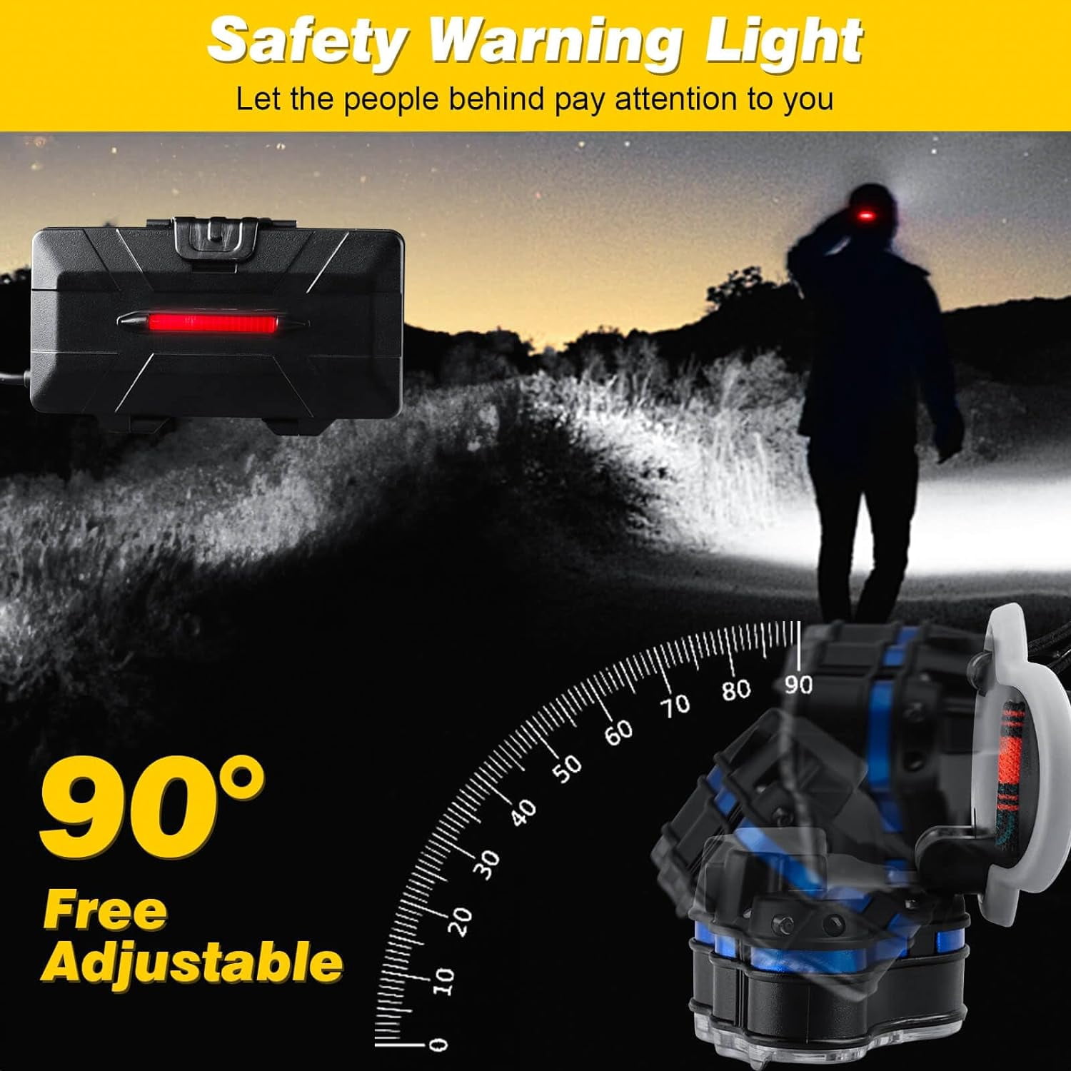 Rechargeable Headlamp,18000 Lumen Bright 8 Led Head Lamp, 16 Modes Adjustable Motion Sensor Headlight with Red Light, Waterproof Head Flashlight for Outdoor Hiking Camping