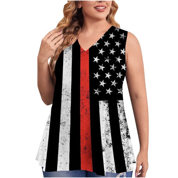Homenesgenics Tank Tops for Women's Fashion Plus Size Printed Vest V-Neck Loose Sleeveless T-shirt Pullover Tops Clearance