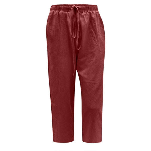 Summer Cotton Linen Capri Pants for Women Casual Loose Fit Lightweight Womens Capris Crop Pants Trousers Elastic Waist