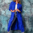 thumbnail image 4 of Fesfesfes Women Casual Solid Color Round Neck Bubble Knit Cardigan Long Coat Sweater Outerwear Cozy Fall Winter Loose Comfortable Warm Soft Fashion Layered Tunic Tops(Blue#1,2XL), 4 of 4