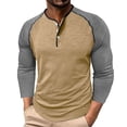 thumbnail image 2 of UVEASISHA Slim Fit Henley Shirts for Men Raglan Long Sleeve Baseball T Shirt 3 Button Up Collarless T-Shirts Soft Comfy Casual Tees Khaki XXL, 2 of 5