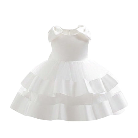 Infant Girls Dresses Solid Color Back Bowknot Sleeveless Multiple Layers Mesh Girls Wedding Guest Dress Size 9-12 Months