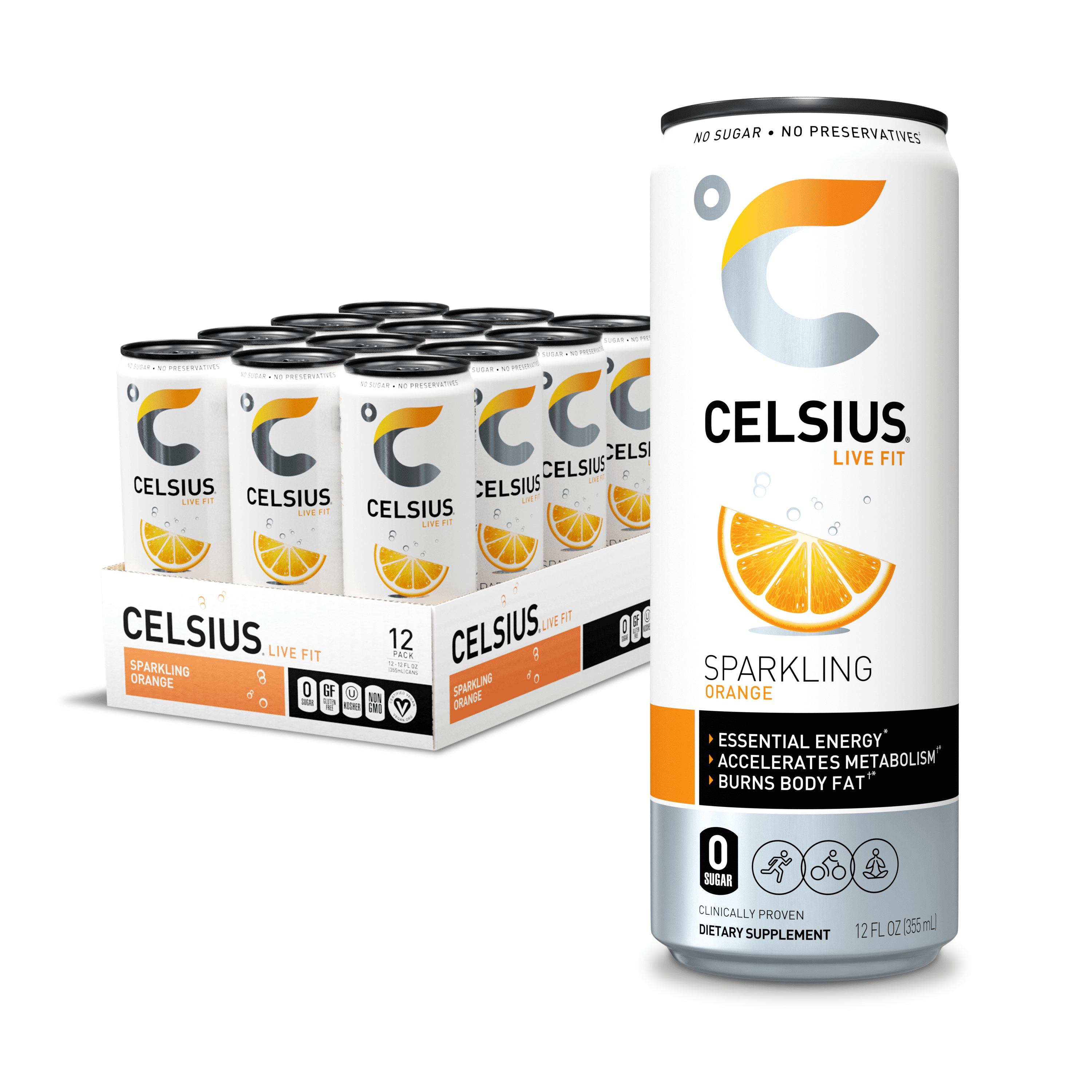 CELSIUS Essential Energy Drink 12 Fl Oz, Sparkling Orange (Pack of 12) - Walmart.com