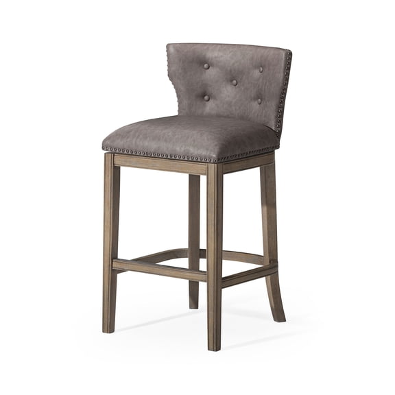 Open Box Maven Lane Hugo Bar Stool in Reclaimed Oak Finish with Vegan Leather