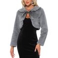 thumbnail image 1 of CHAQUETA CROP DE FALSO PELO PARA MUJERES INSPIRADA EN CHIC, CON LAZO EN EL FRENTE, ABRIGO FLUFFY TAMAÑO XL GRIS, 1 of 6