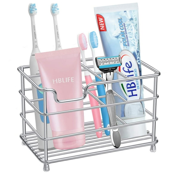 Hblife-Soporte Grande Para Cepillo De Dientes Eléctrico Para Baño, Organizador De Accesorios De Baño De Acero Inoxidable Plateado Para Espacios Pequeños