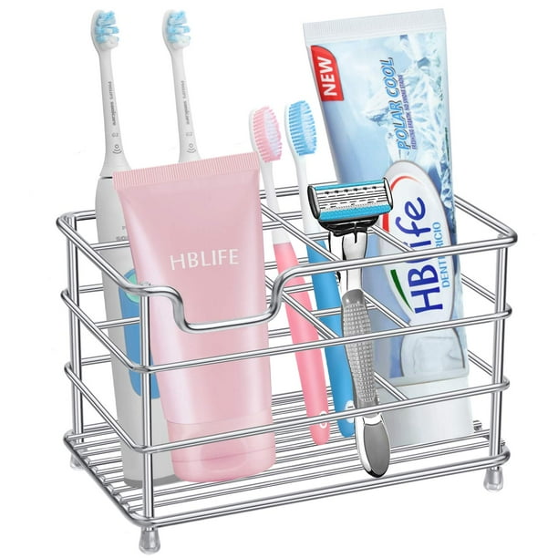 Hblife-Soporte Grande Para Cepillo De Dientes Eléctrico Para Baño, Organizador De Accesorios De Baño De Acero Inoxidable Plateado Para Espacios Pequeños