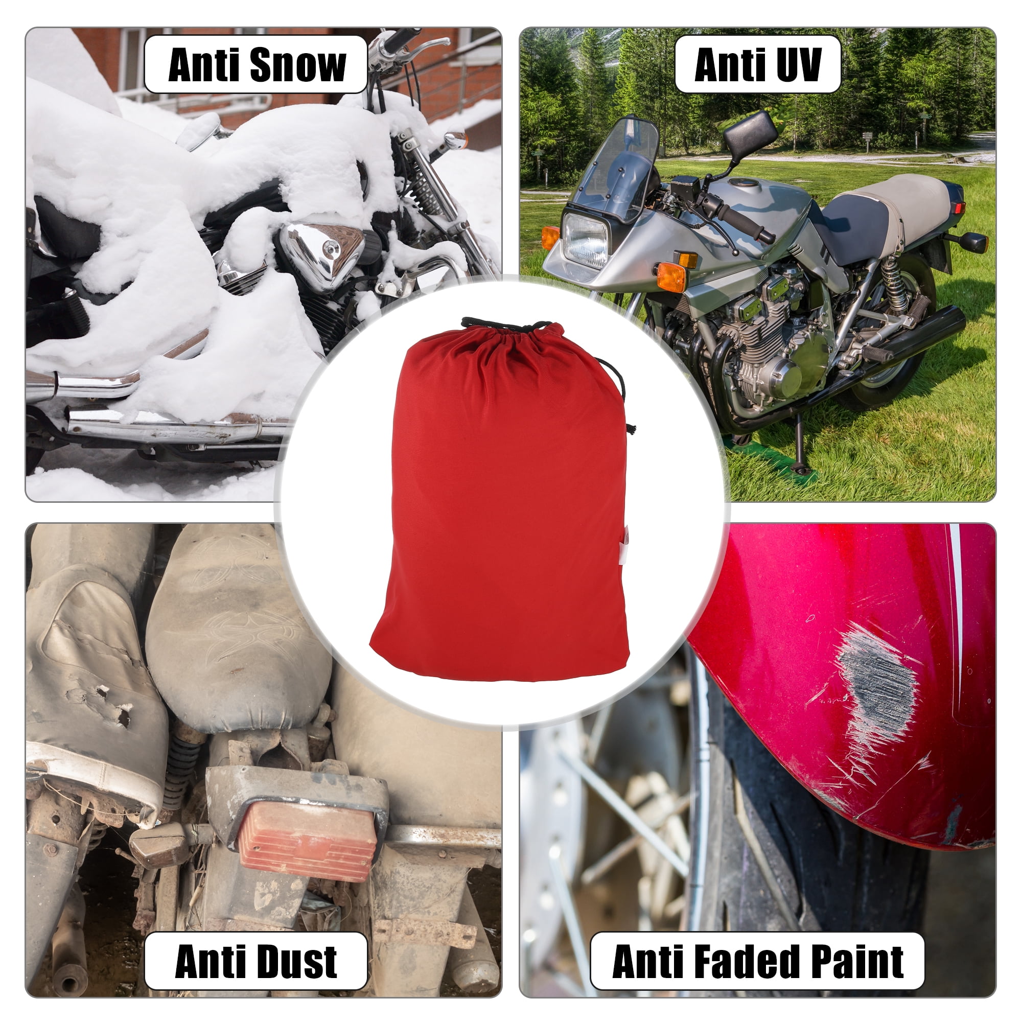 Motorcycle Cover Stretch Elastic Fabric Indoor Dust Dirt Protector Cover Fits 90.94"-102.36" Motorbikes Red XXXXL