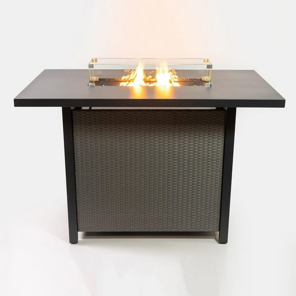 Deko Living Table de tabouret de bar rectangulaire pour foyer extérieur au gaz propane de 55 pouces 40 000 BTU avec remplissage de perles de verre