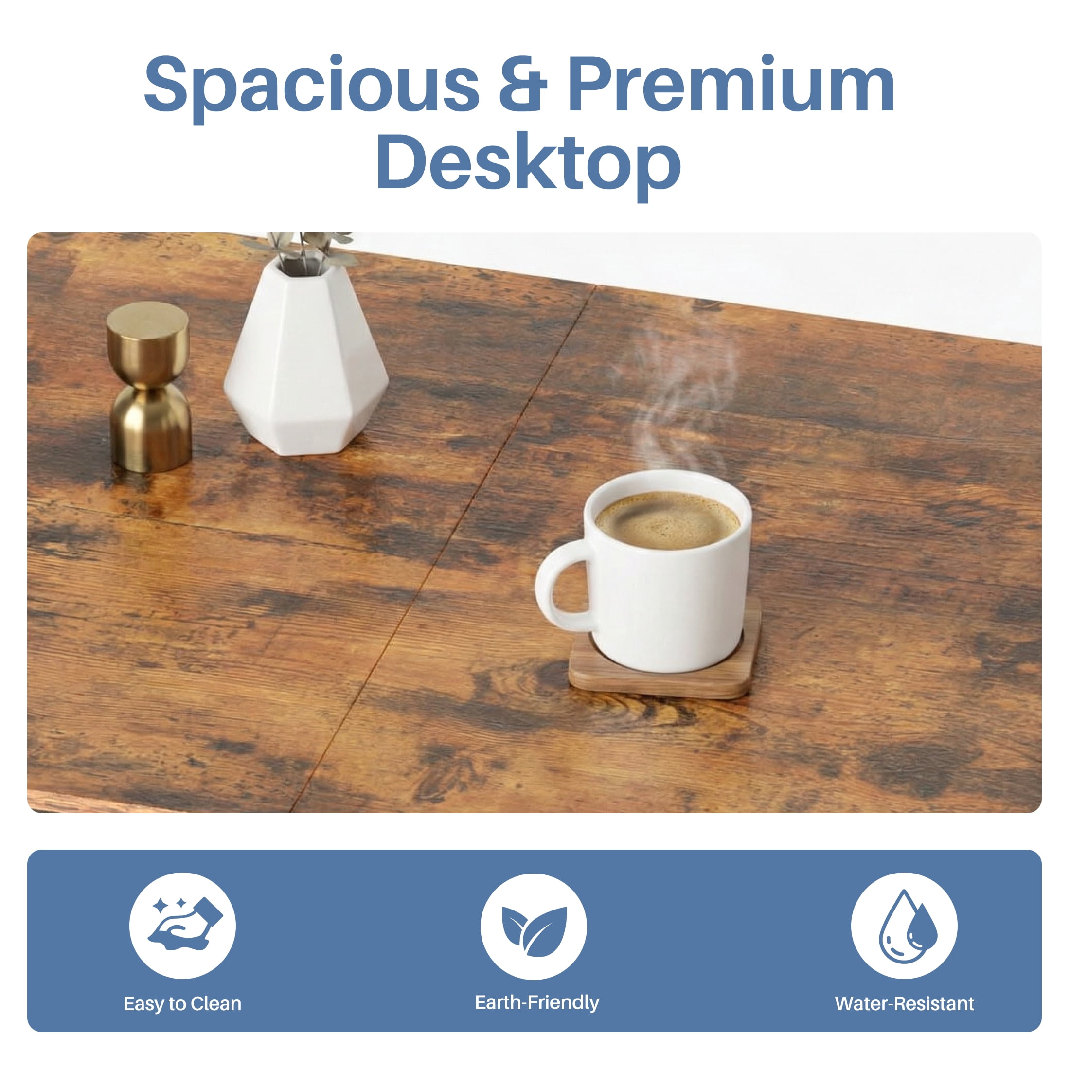 CONCETTA 47in Small Computer Desk with 2 Drawers, Writing Work Study Computer Desk, Side Headphone Hook, Modern Style for Home Bedroom, Rust Brown