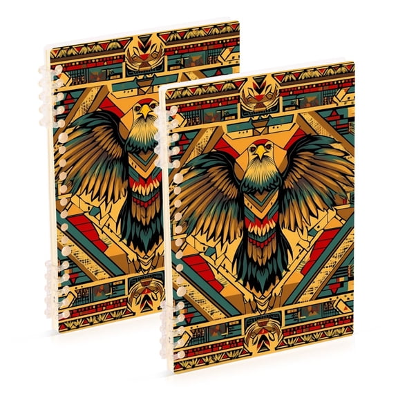 FORMRS 1-Subject Spiral Notebook 8" x 5" College Ruled 60 Refillable Sheet A5 Hard Cover, 2 Pack, Retro Abstract Eagle