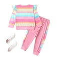 thumbnail image 2 of Bellafa Little Girls Rainbow Stripes Unicorn Sweatshirt and Jogger Pants Outfits Toddler Baby 2 Pieces Long Sleeve Fall Winter Clothes Set, 2 of 11