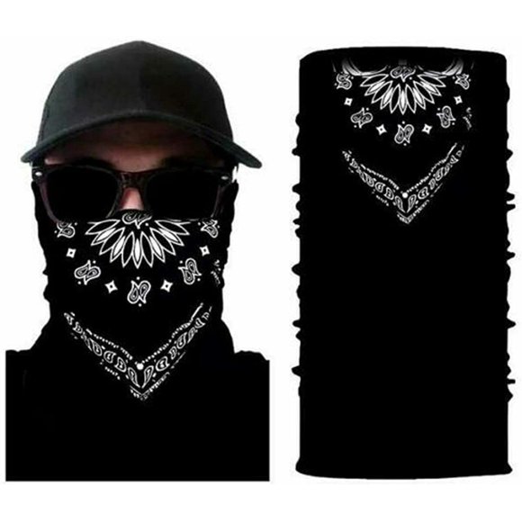 Black Bandana Partial Paisley Face Balaclava Neck Outdoor Gaiter Headwear Mask