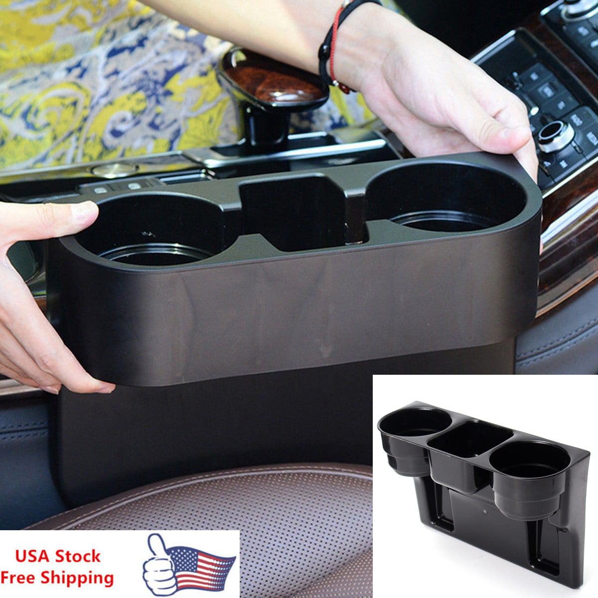 Black Dual Cup Holder Drink Beverage Organizer For Auto Car Interior Accessories