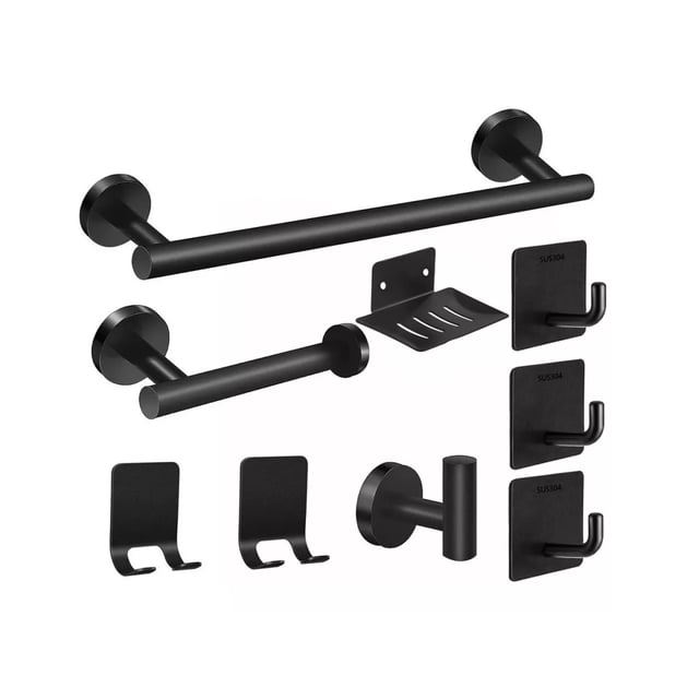 Accesorios para Baño 9 pz Belug Acero Inoxidable Negro