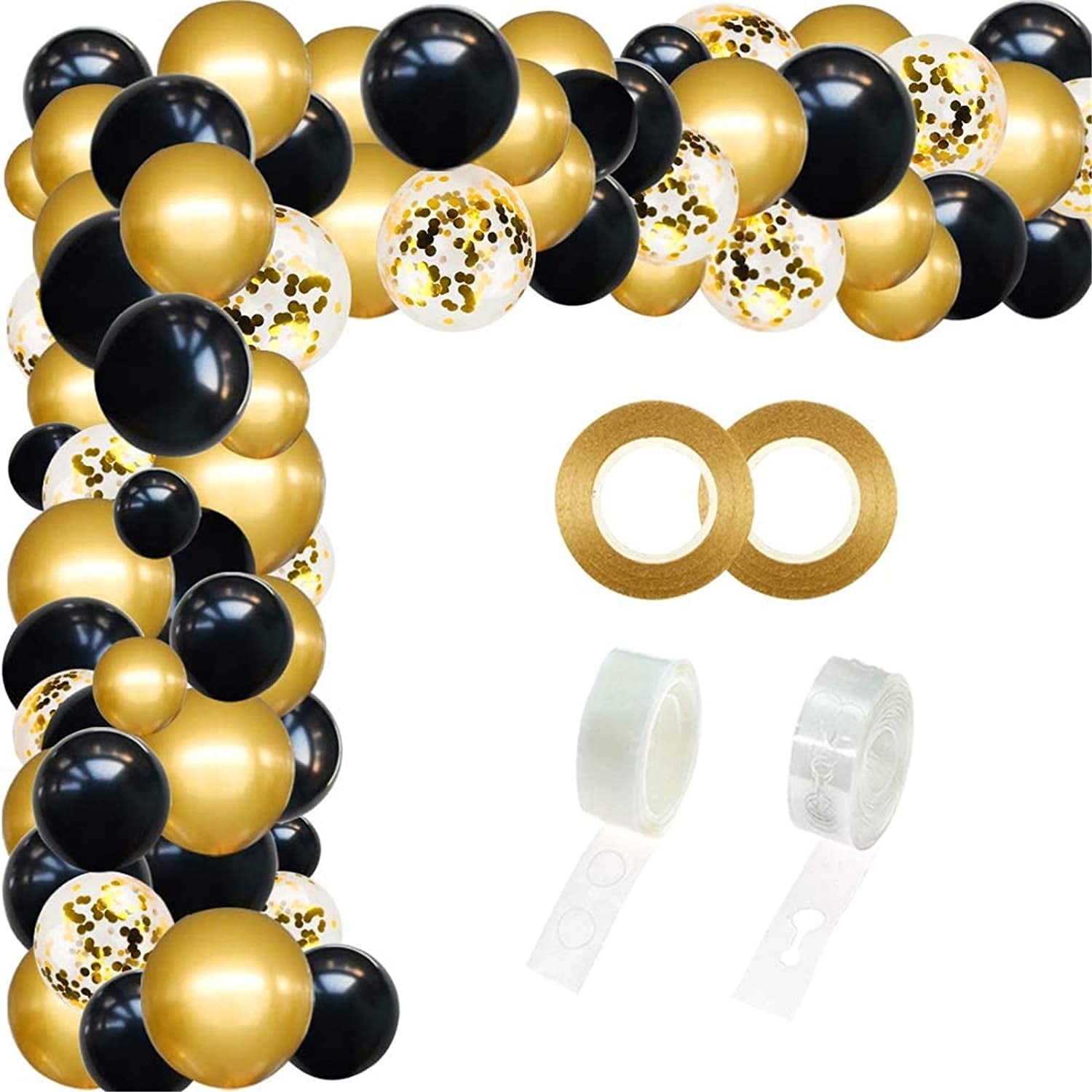Black and Gold Balloons Garland Arch Kit 114Pcs Confetti Balloons