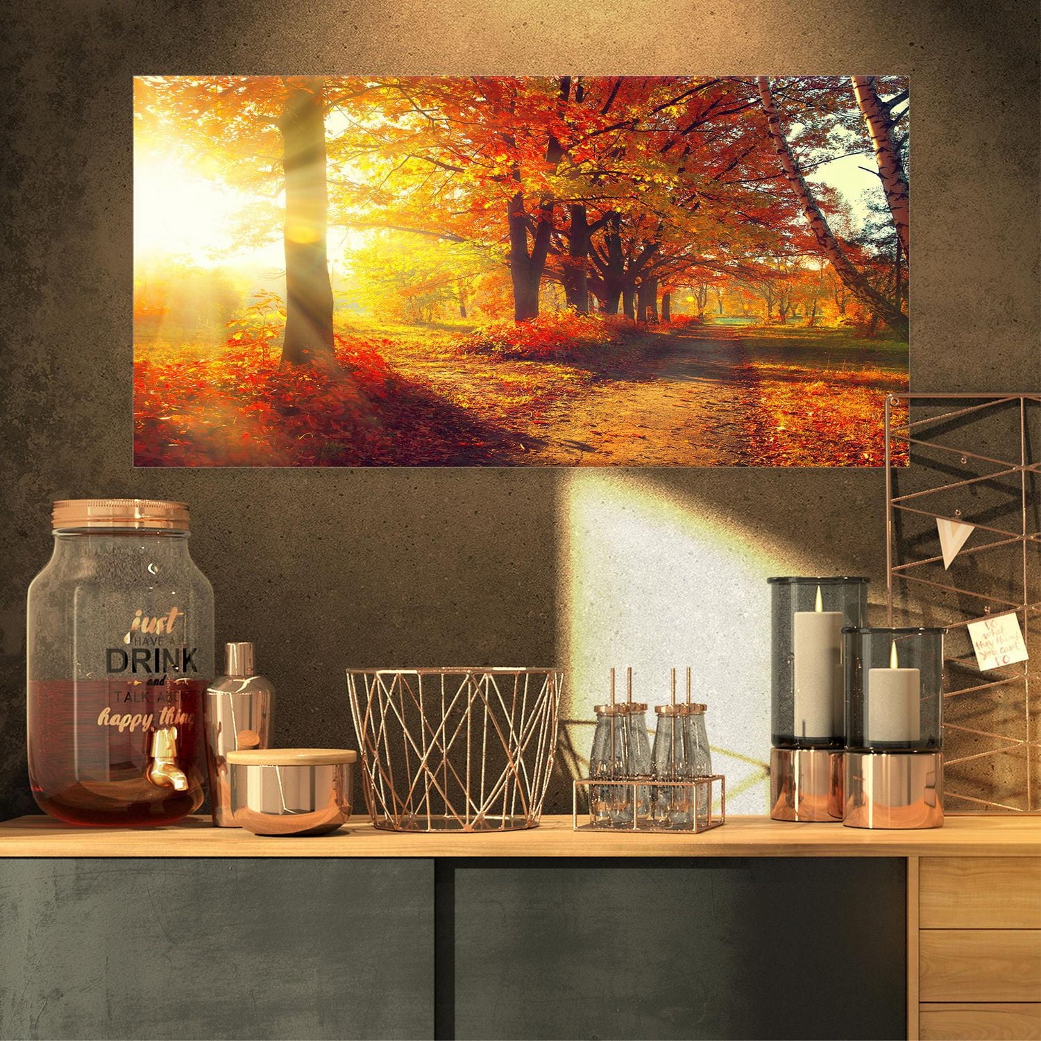 Designart Arbres d'automne dans les rayons du soleil Art mural sur toile
