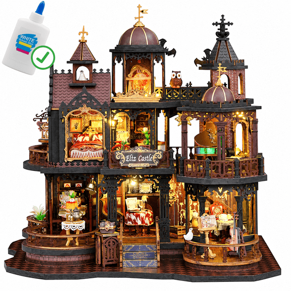 DIY Edinburgh Castle Dollhouse 3D Wooden Puzzle Building Toys LED Book Nook Gift