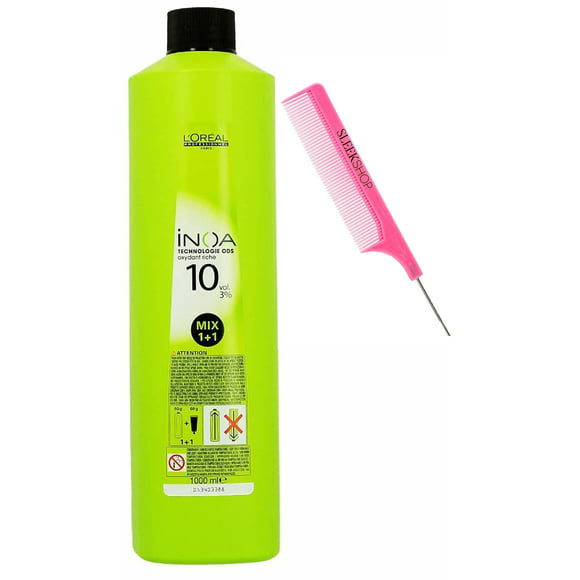 L'oreal INOA 10 Volume / 3% Developer Activator Oxidant by LoreaI Professional Paris Hydrogen Peroxide for Hair Color (w/ SLEEKSHOP Argan-Oil Infused PINK Rat Tail Steel Pin Comb) Creme Haircolor Dye