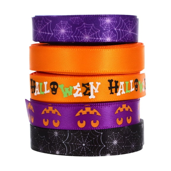 AUQ 5 Rolls of Halloween Party Ribbon Crafts Garland DIY Ribbons Wrapping Ribbons