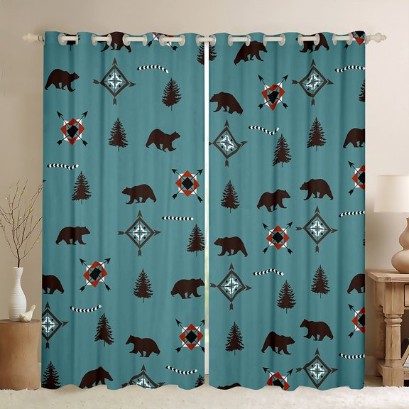 Homewish Teens Wildlife Bear Black Out Curtains,Woodland Jungle Animal Curtains Pack of 2 (42x63 Each),Black Blue Bedroom Curtains,Super Cozy Room Decor