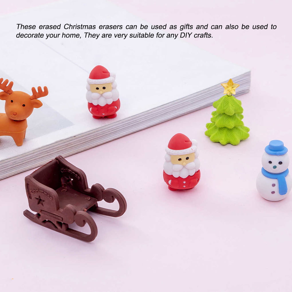 2 X Kids Santa Xmas Stocking Erasers rubbers x 5 Christmas Snowman Sleigh Deer 