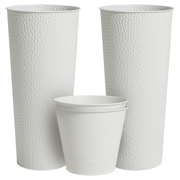 Worth 2 Pack 28" Metal Planter with Inside Pot for Indoors or Outdoors, White