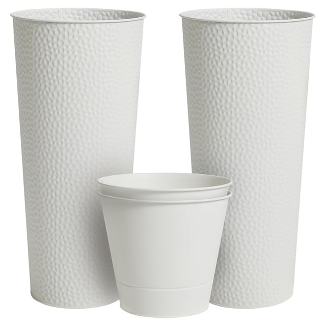 Worth 2 Pack 28" Metal Planter with Inside Pot for Indoors or Outdoors, White