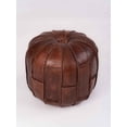 thumbnail image 3 of BBH Homes Handmade Brown Leather Pouf Ottoman 16x16x16 Round Shape BBBACPF0027, 3 of 8