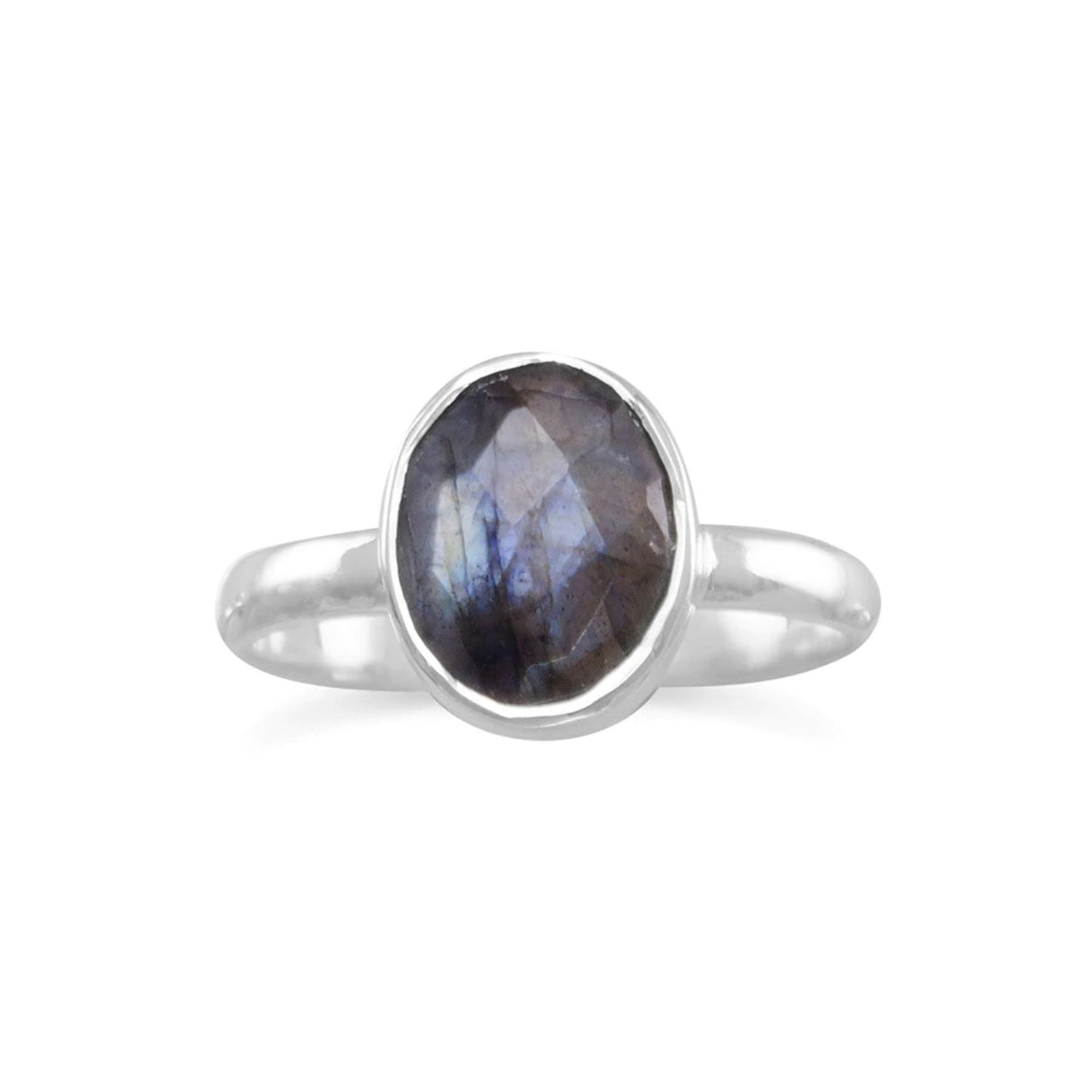 It has 4 small leaves and small balls around the stone with a detailed band. 12 x 25 mm size 5 ladies pear shaped blue Labradorite ring