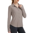 thumbnail image 6 of ClodeEU Women's Collared Long Sleeve Button Down Sun Protection Shirt, Fitted Casual Blouse a-Gray,Women's Plus L, 6 of 6