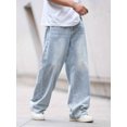 thumbnail image 3 of Men's Wide Leg Jeans Loose Fit Straight Washed Denim Pants Button Front Mid Rise with Pockets Trendy Streetwear for Casual Everyday & Going Out, 3 of 6