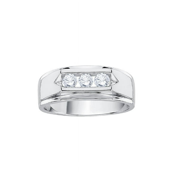 KATARINA Three Stone Diamond Men's Ring in 14K White Gold (1 cttw, I-J, I1-I2) (Size-11)
