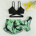 thumbnail image 2 of WIBACKER Tween Girl's 3 Piece Swimsuits V-Neck Criss Cross Bikini Bathing Suit with Beach Shorts, 2 of 7