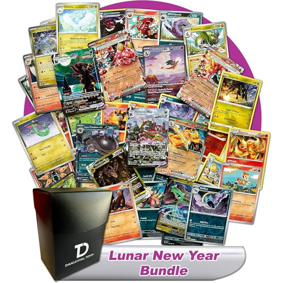 Pokémon Lunar New Year TCG Random Assortment Bundle || Guaranteed Dragon, Fire or Dark Ultra Rare   20 Random Dragon, Fire, or Dark Type Cards   Dan123yal Deck Box