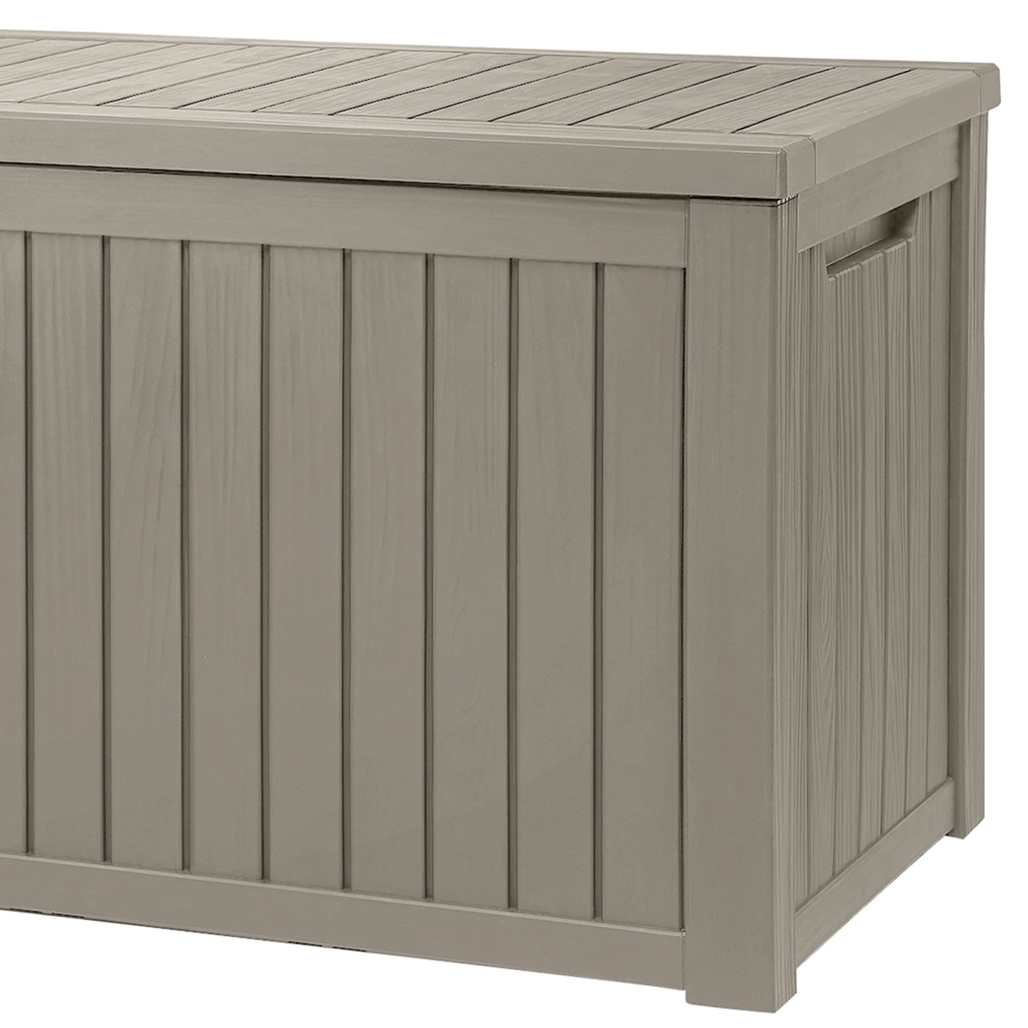 Dextrus 220 Gallon Extra-Large Resin Deck Box, Light Brown Waterproof Storage Container, Lockable Deck Box with Removable Divider for Garden Tools, Pool Accessories & Outdoor Furniture Essentials