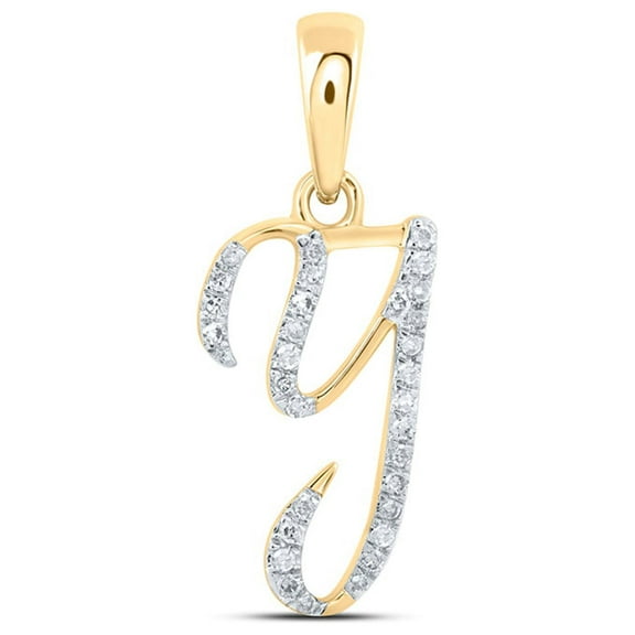 10kt Yellow Gold Womens Round Diamond Y Initial Letter Pendant 1/10 Cttw
