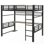 Euroco Metal Full Size Loft Bed with Desk and Shelves, Storage Gaming Bed with LED Light for Kids Teens