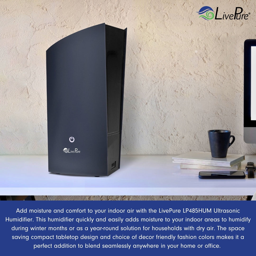LP485HUM LivePure Ultrasonic Humidifier (8.5 x 6.5 x 14.5 in) - Long Lasting Mist Performance, Quiet Operation, Compact Humidifier for Home, Bedroom, Nursery, Office, and Dorms – Denim Blue