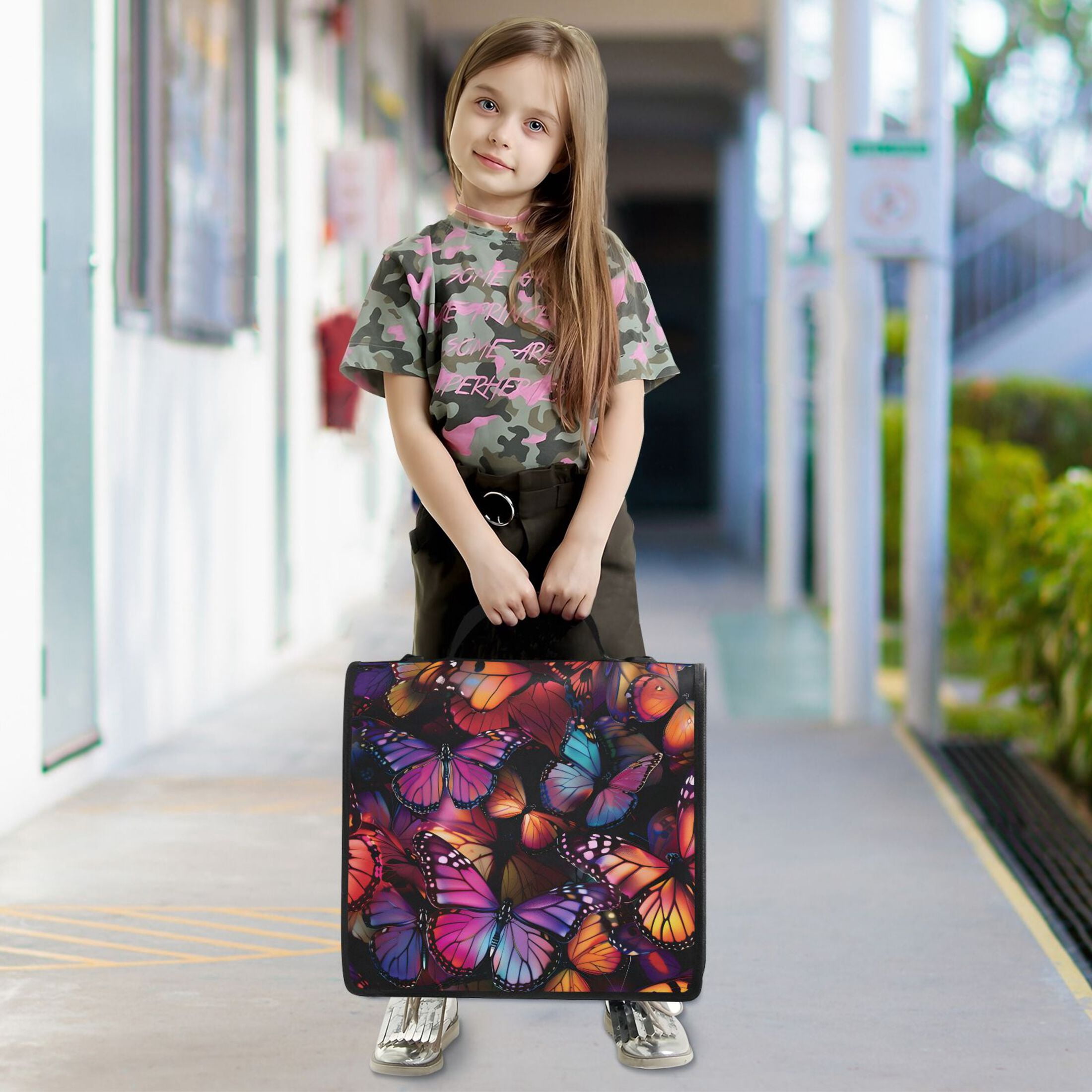 ALAZA Zipper Binder Orange Purple Butterfly 3 Ring Trapper Keeper File Folder Organizer Bag
