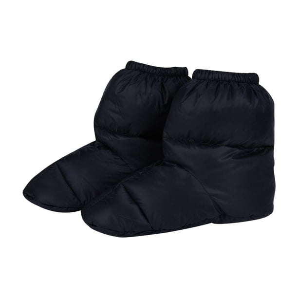 Pantuflas de plumón de invierno, botines, zapatos ultraligeros y cómodos para adultos, calcetines que cubren los pies. Negro