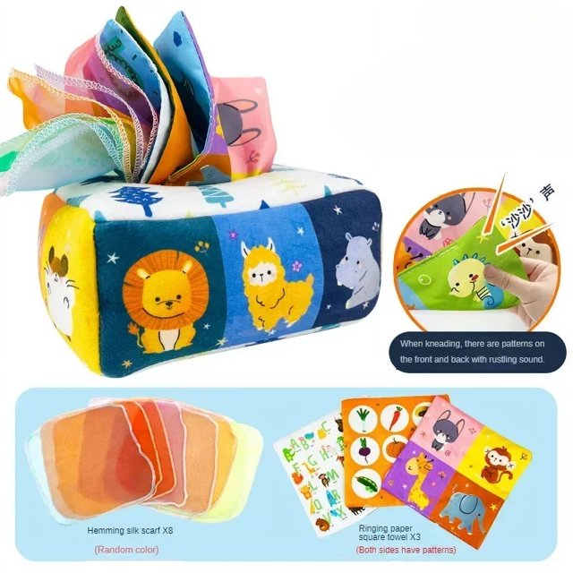 Toalla de papel para dibujar para bebé, caja de pañuelos rasgados, rompecabezas para bebé, Educación Temprana Montessori, juguetes de tela para niños, juguetes sensoriales