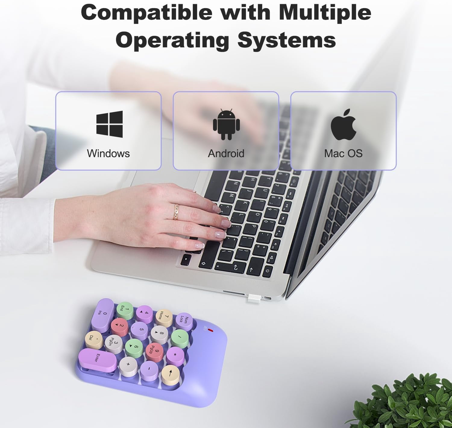 Wireless Number Pads - Purple Numeric Keypad 18 Keys USB 2.4G Round Keycap Colorful Extensions Keypads, Financial Accounting Portable Numpad 10 Key for Laptop/PC/Notebook/Surface Pro