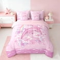 thumbnail image 3 of Manfei Magical Pink Dolphin Rainbow Heart Butterfly Bedding Comforter Set for Kids Boys and Girls, Marine Fantasy Print Queen Bedding Sets, Pink Reversible 7pcs, 3 of 6