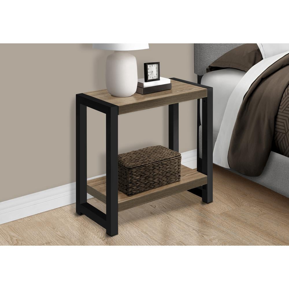 Accent Table Side End Narrow Small 2 Tier Bedroom Metal Brown