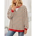 thumbnail image 6 of Women Striped Sweatshirts Oversized Crewneck Long Sleeve Shirts Y2K Pullover Top Fall Outfits Red & White L, 6 of 10