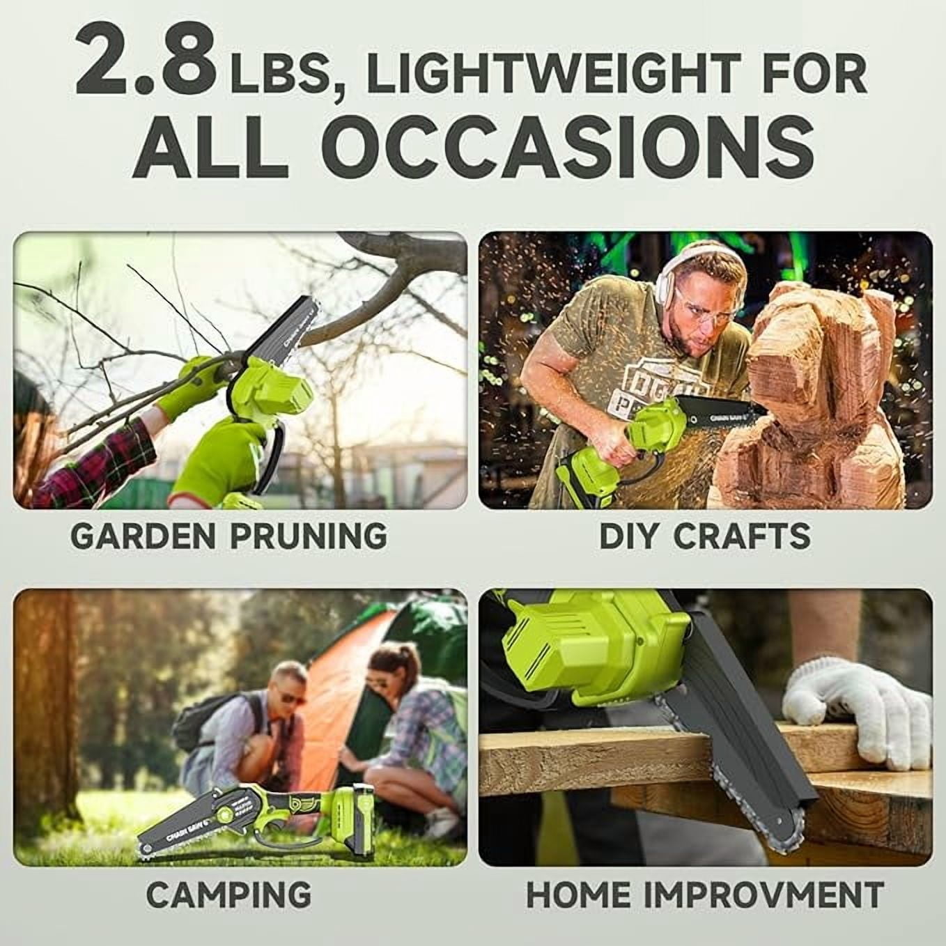Mini Cordless Chainsaw 6-Inch, Electric Handheld Brushless Saw with 2 Batteries, Portable for Wood Cutting, Tree Trimming, Garden, Yard Work