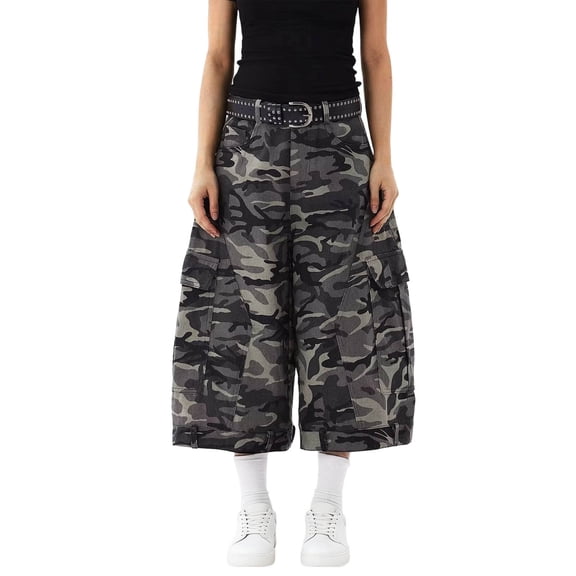 Womens Capris Casual Cargo Capri Pants Loose Fit Straight Leg Cropped Trousers Camo Camouflage L